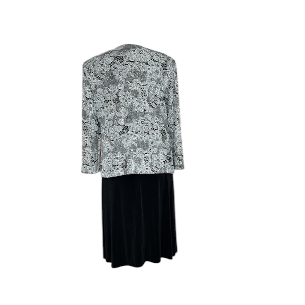 Alex‎ Evenings 2 Piece Dress Jacket Set Formal Shimmer Floral Silver/Black 14 - Picture 3 of 17